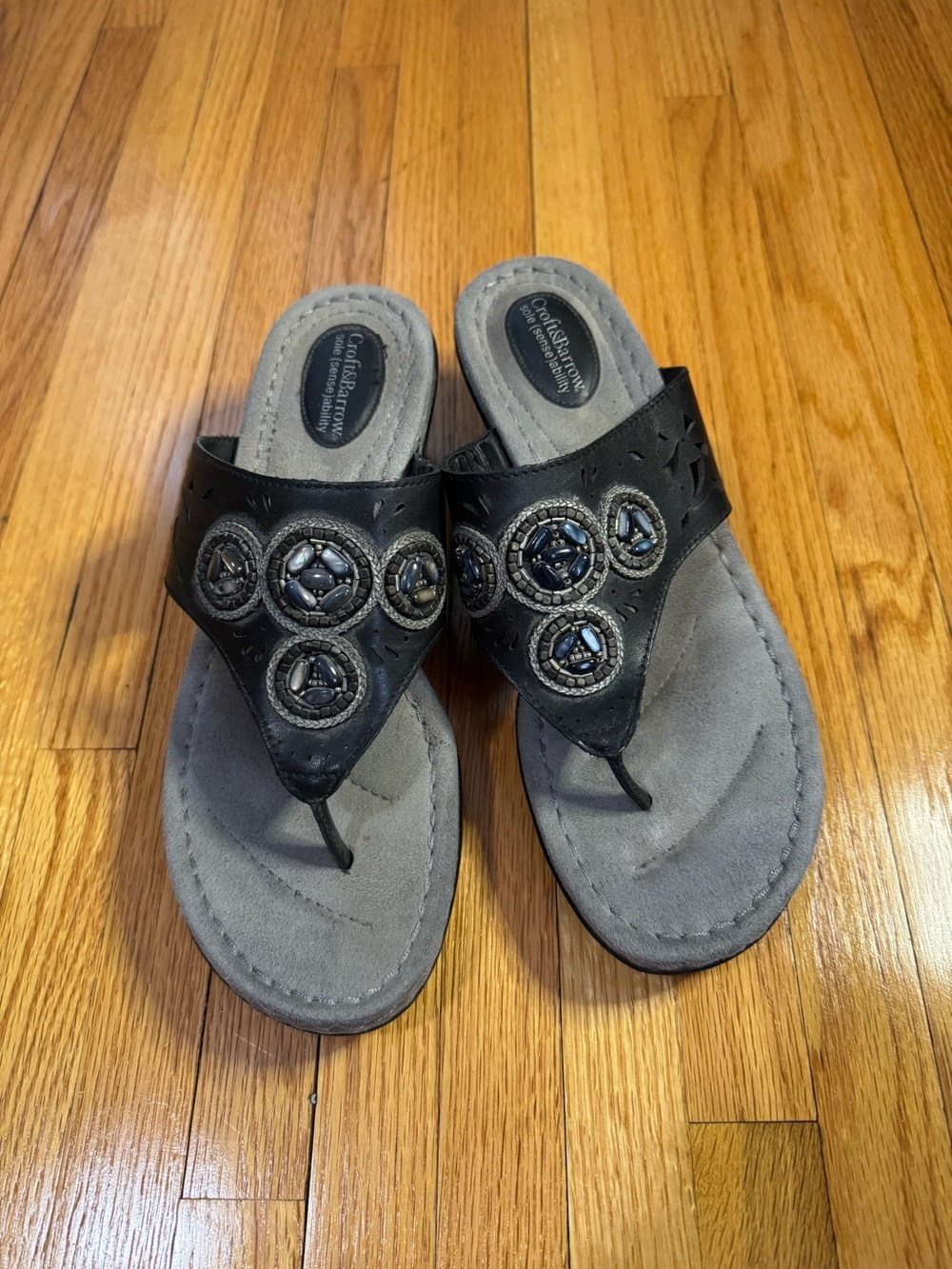 Croft & Barrow Brown Leather Beaded Wedge Sandals Size 9.5